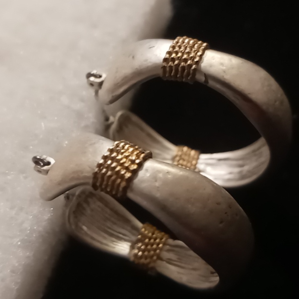 Silver & gold tone twisted cable earrings for sensitive ears surgical steel